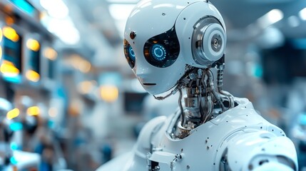 Fototapeta premium Robotic assistant with advanced features operates in a futuristic environment