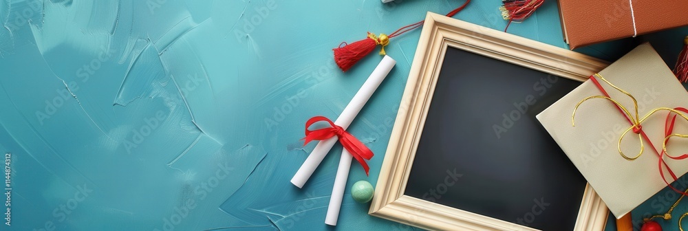 Aufkleber graduation moment captured in a frame with school items and copy space for personalization. generati