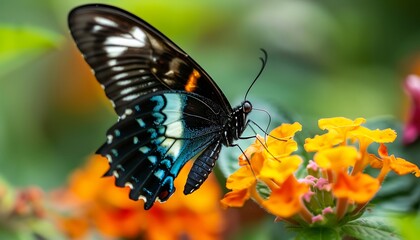 Butterfly on a flower in the garden. Macro photography.