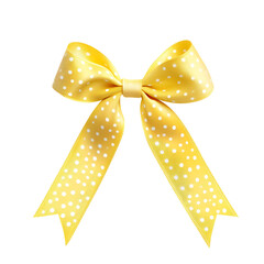 Elegant yellow ribbon bow with white polka dots.