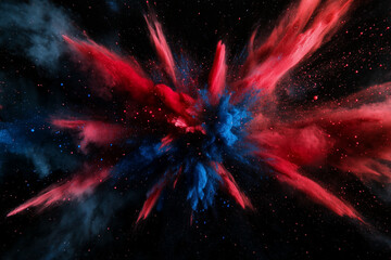 Vibrant Red and Blue Powder Explosion on Black Background