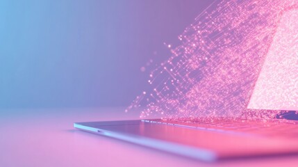 Futuristic Digital Connectivity Abstract Pink and Blue Light Patterns Over Laptop
