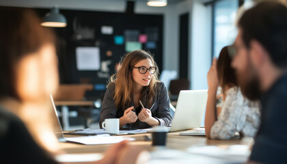 Young Professional Woman Leading Business Meeting in Modern Office