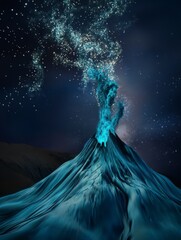 Mystical Volcano Eruption Under a Starry Night Sky