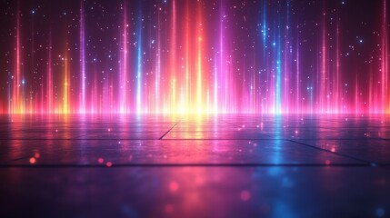 Stunning Neon Light Display on a Reflective Floor - A Futuristic Digital Art Piece