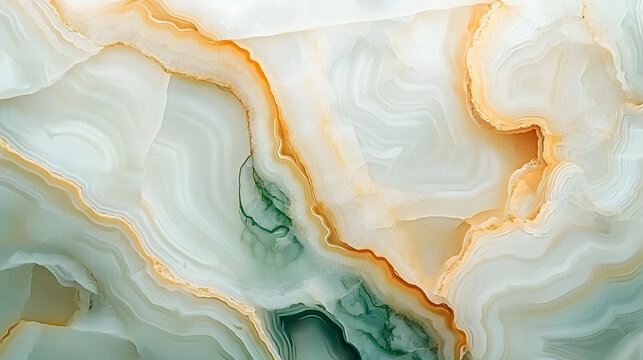 Elegant layers of onyx and agate feature creamy tones with subtle green highlights, enhancing any space