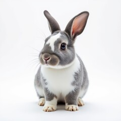 Obraz premium A Soft Gray and White Rabbit With Alert Upright Ears Stands Attentively