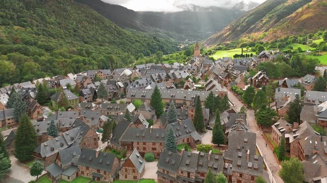 Aerial view of the charming Garos village in Catalonia, Spain