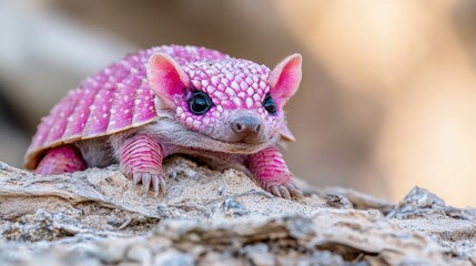 Obraz premium Pink armadillo baby on rock.