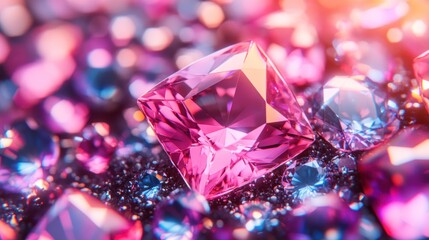 Vibrant pink gemstone among others.