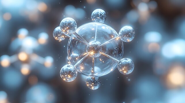 Detailed macro close up view of a technetium atom showcasing its unique properties innovative applications in medical imaging and diagnostics as well as its lustrous silvery gray futuristic aesthetic