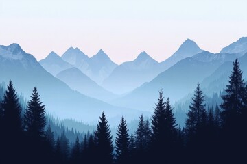 Mountain Range with Trees