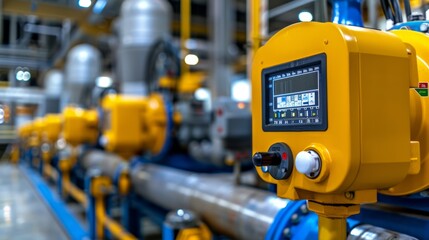 High-tech gas leak detection sensor with a digital display, installed in a well-lit control room.