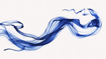 Abstract Blue Smoke-Like Swirls Flowing Across a White Background Creating a Minimalist and Ethereal Composition