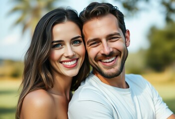 Obraz premium Serene outdoor portrait of two people with bright blue eyes