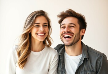 Portrait of two people expressing joy and happiness