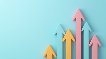 2025 goal setting motivation and strategy. Colorful arrows pointing upwards on a teal background representing growth.