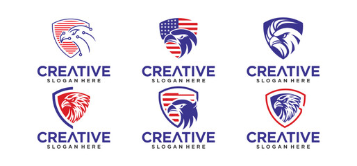 Eagle concept logo design, eagle protection with american flag background, technology eagle logo.