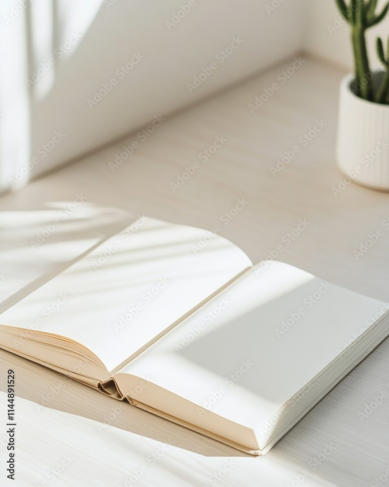 Poster Minimalist Study Space Open Notebook in Soft Natural Light