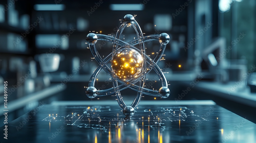 Poster highly detailed and 3d rendering of a technetium atom depicting the precise molecular structure with