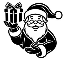 Clean black and white vector silhouette of santa on white background