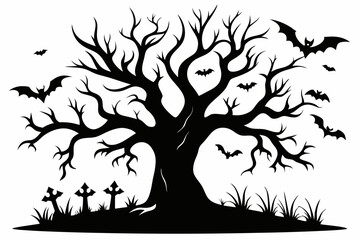 a tree gothic tree for Halloween line art silhouette vector illustration