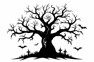 a tree gothic tree for Halloween line art silhouette vector illustration