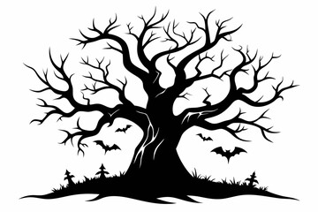 a tree gothic tree for Halloween line art silhouette vector illustration