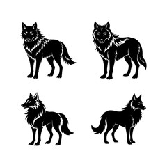 set of wolf silhouette, black and white silhouette, vector and illustration