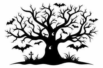 a tree gothic tree for Halloween line art silhouette vector illustration