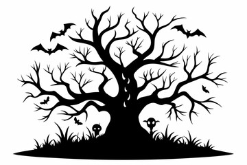 a tree gothic tree for Halloween line art silhouette vector illustration