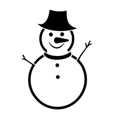 Clean black and white vector silhouette of snowman on white background