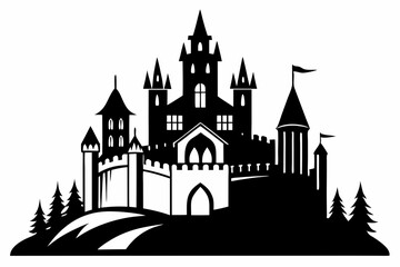 castle line art silhouette vector illustration