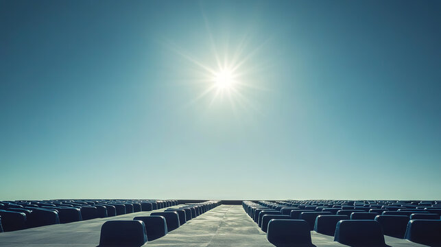 Empty stadium seats, a silent testament to the absence of fans, symbolizing the void left by the lack of human connection and shared experiences in the face of challenges.
