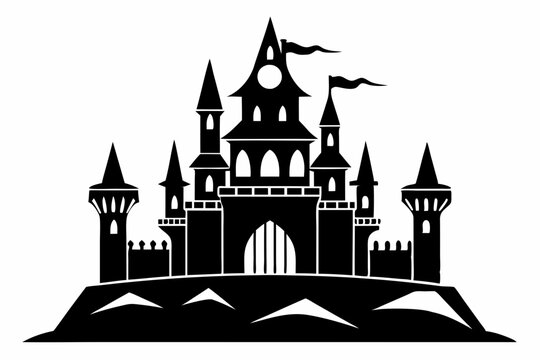castle line art silhouette vector illustration