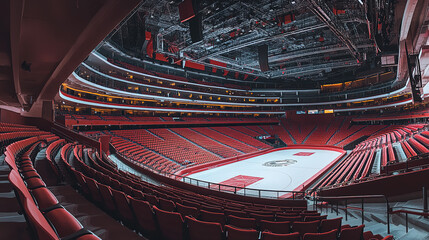 Obraz premium Empty stadium seats, a silent testament to the absence of fans, symbolizing the void left by the lack of human connection and shared experiences in the face of challenges.