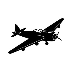 Light Propeller Airplane silhouette, black and white silhouette, vector and illustration © 69creativedesigner