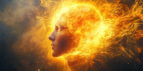 Woman with flame-covered face