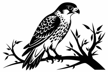 falcon on the tree branch line art silhouette vector illustration