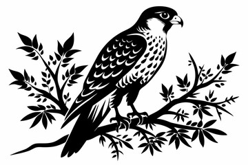 falcon on the tree branch line art silhouette vector illustration