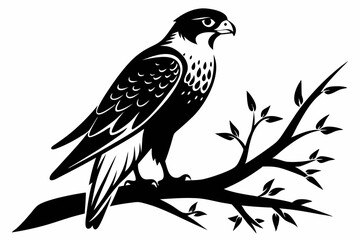falcon on the tree branch line art silhouette vector illustration