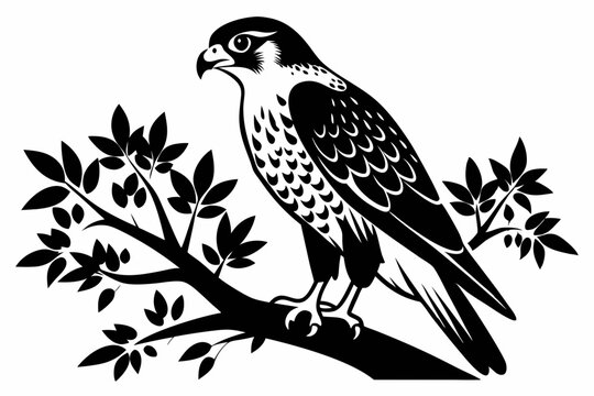 recommend clip art: falcon on the tree branch line art silhouette vector illustration