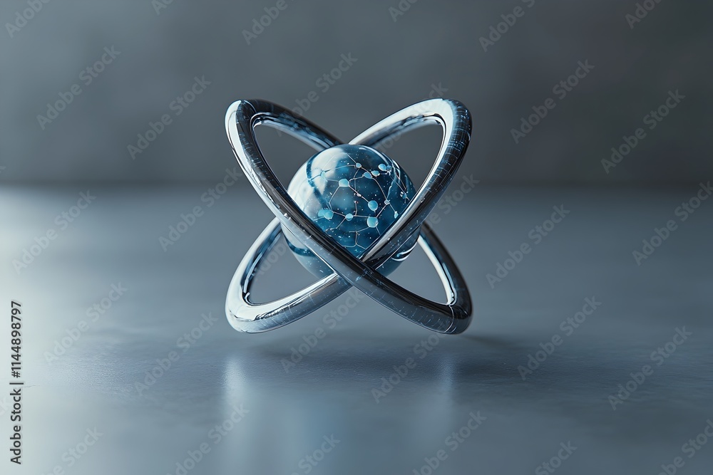 Poster 3d model of a technetium atom showcasing its internal structure and the unique properties that make 