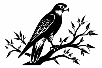 falcon on the tree branch line art silhouette vector illustration