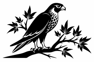 falcon on the tree branch line art silhouette vector illustration