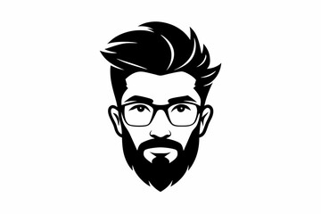 hipster man head line art silhouette vector illustration