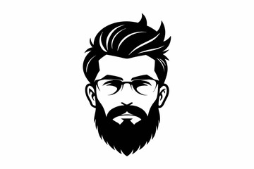 hipster man head line art silhouette vector illustration
