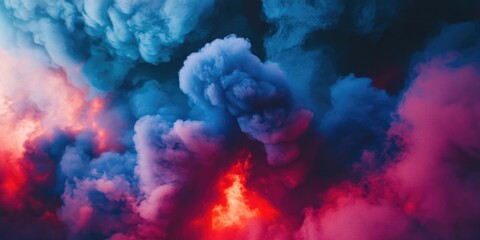 Airplane in Red and Blue Smoke Cloud