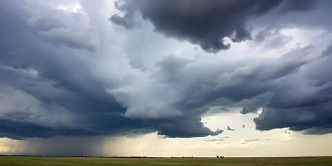 A storm-chasing excursion in the midwestern United States, Kansas, USA, reveals dramatic skies above the terrain.