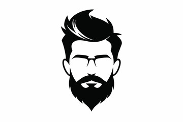 hipster man head line art silhouette vector illustration